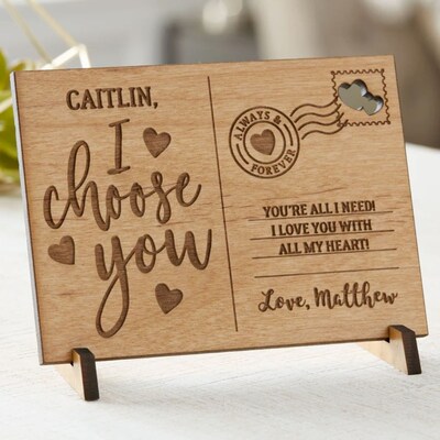 Urbalabs Personalized Wooden Post Card I Choose You With Stand Valentines Day Wood Laser Engraved Couples Gift 6x4 Inch Wooden Valentines De - image2